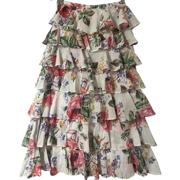 Alix‎ of Bohemia Tasha Rose Floral Ruffle Tiered Midi Skirt Small Cottagecore - Picture 7 of 16
